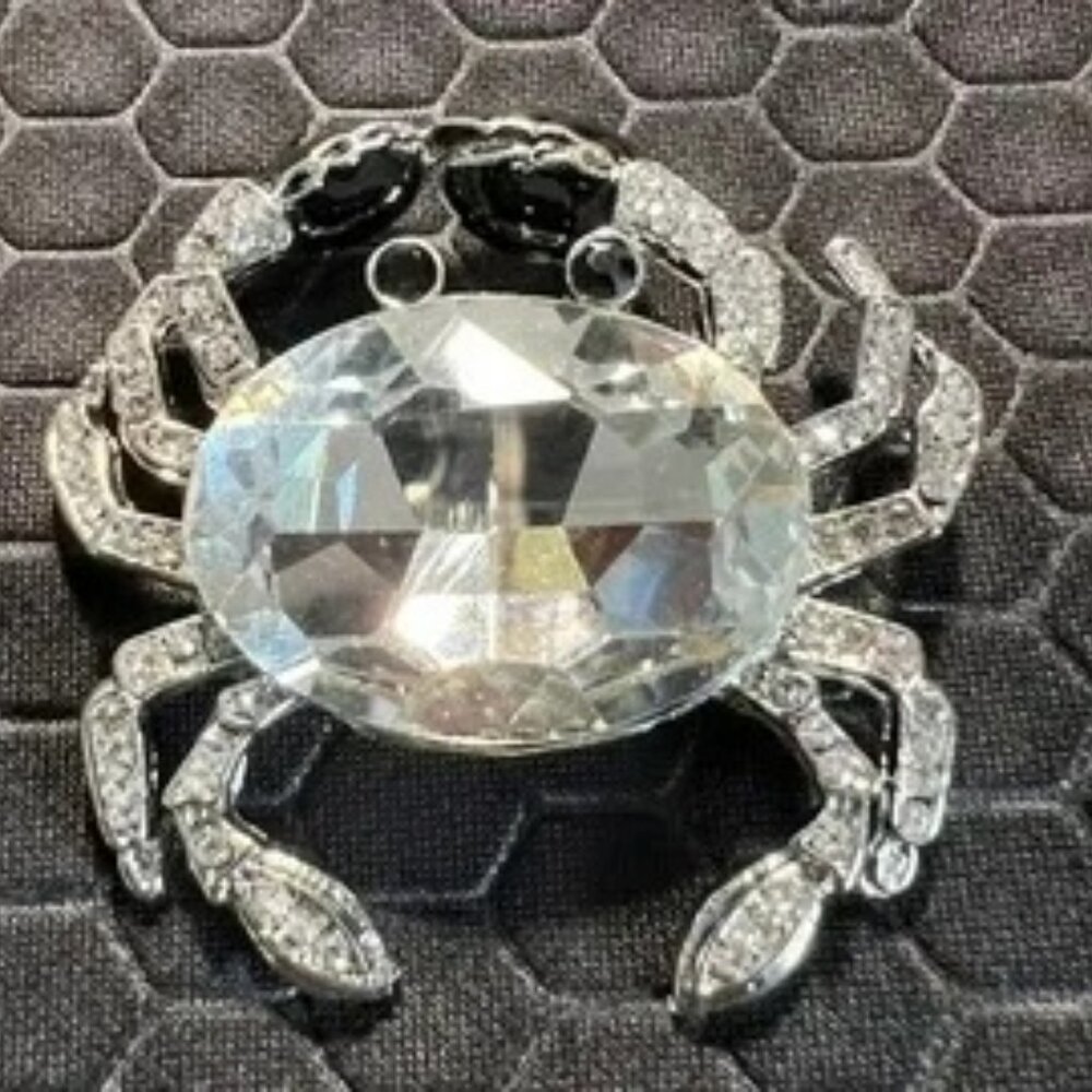 Crab Brooch Made with Clear Crystals